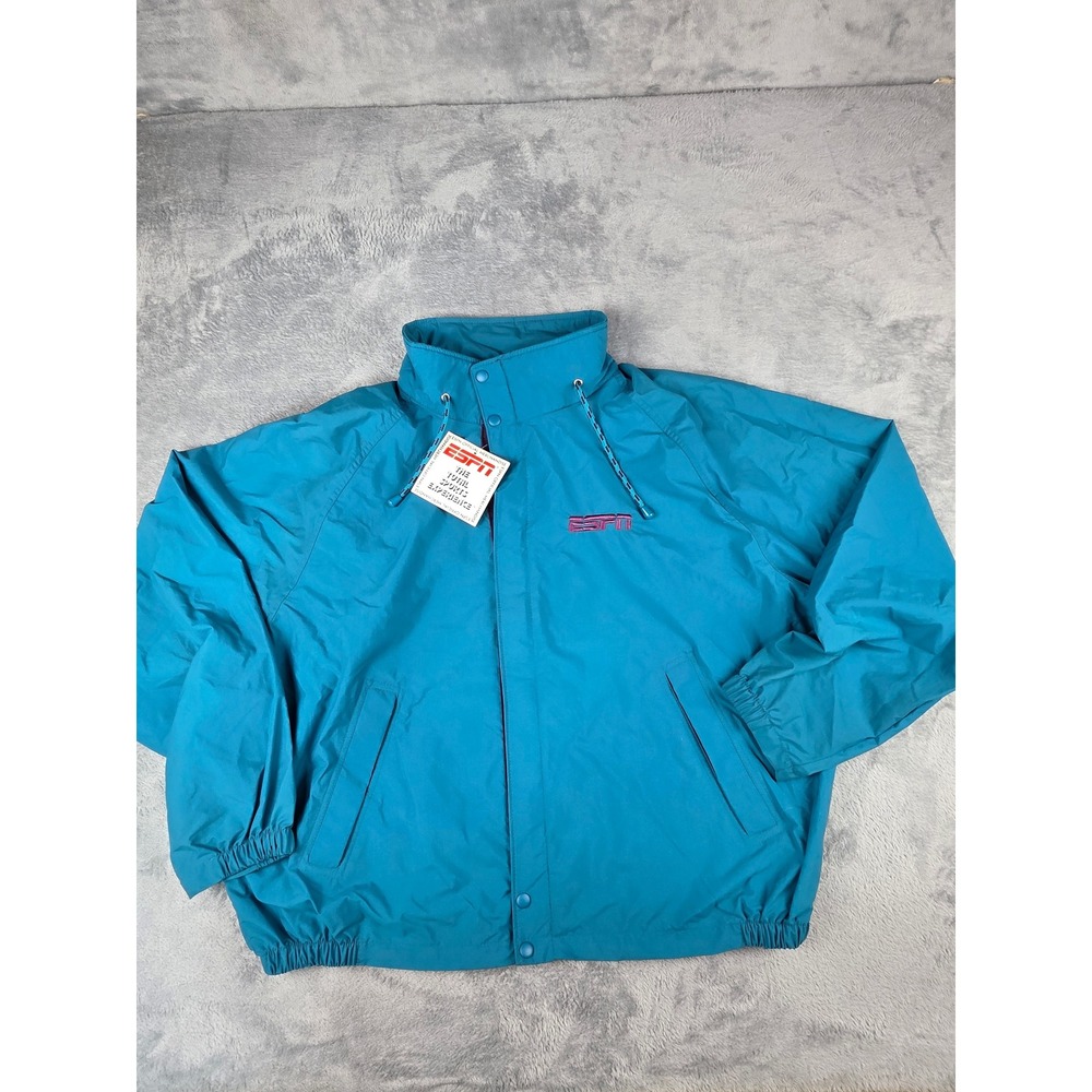 NWT Vintage Swingster ESPN Windbreaker Jacket Teal Blue Mens XL Made in USA 90s